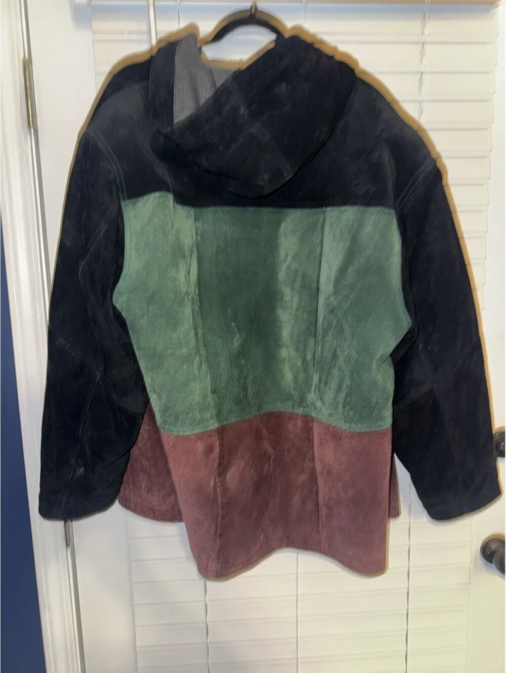 Vintage Outbrook Leather Hooded Coat Jacket Color Block Retro Hip Hop Women's 1X